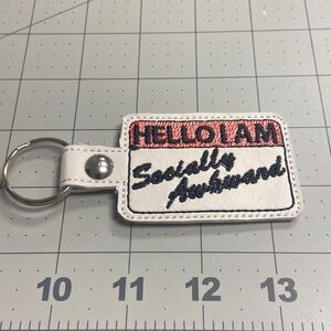 Handmade Embroidered Vinyl Socially Awkward Key Fob